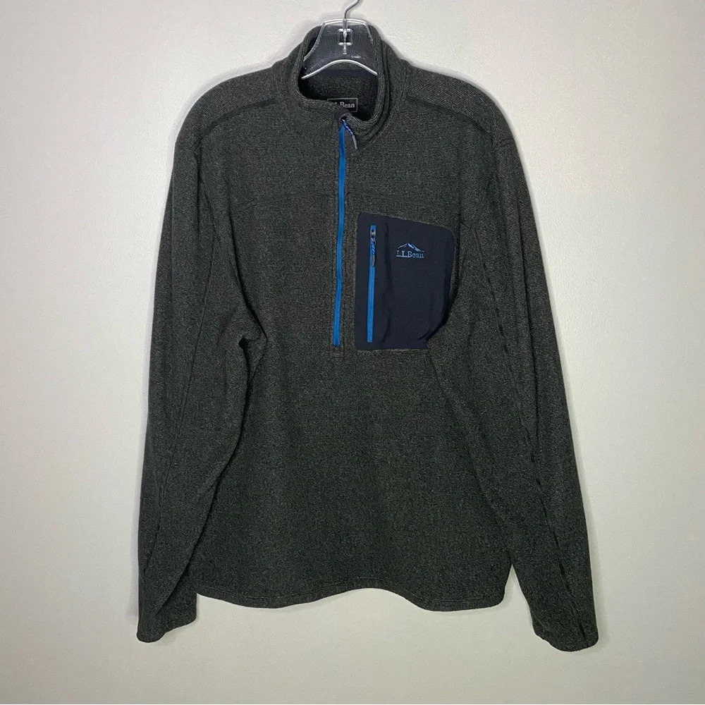 LL‎ Bean North Ridge Fleece 1/4 Zip Gray Blue Mens Size XXL Style 501151